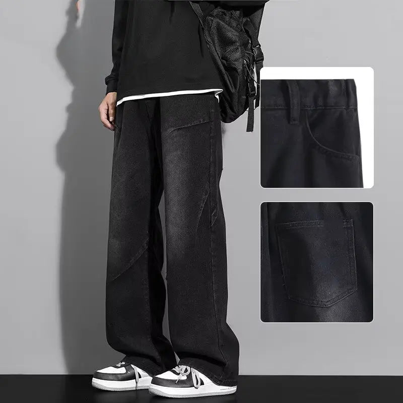 2025 new jeans men's spring and autumn retro loose straight leg casual pants American fashion brand high street curved knife pan