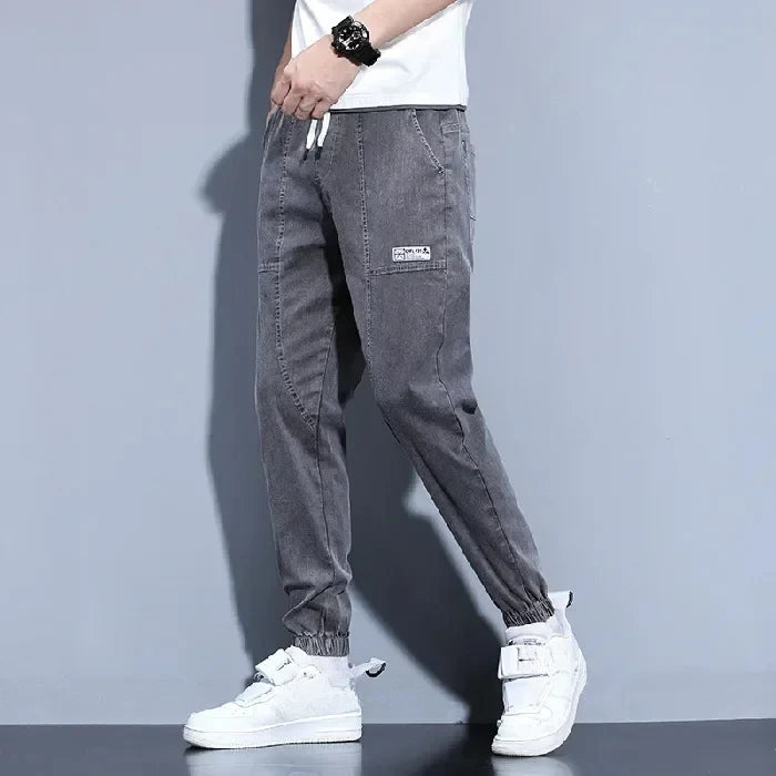 Jeans Open Pants Men's Fall/Winter Fleece-Lined Thick Loose Ankle Banded Working Pants Harem Casual Pants