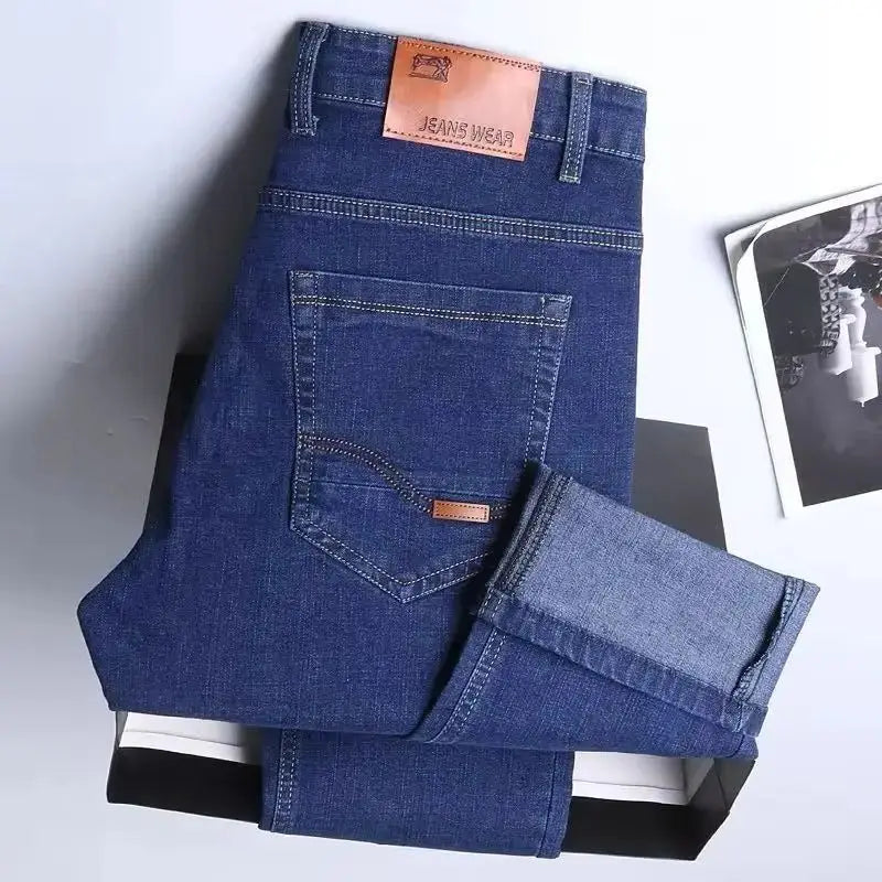 2023 NEW Men's Fashion Business Jeans Classic Style Casual Stretch Slim Jean Pants Male Brand Denim Trousers Black Blue