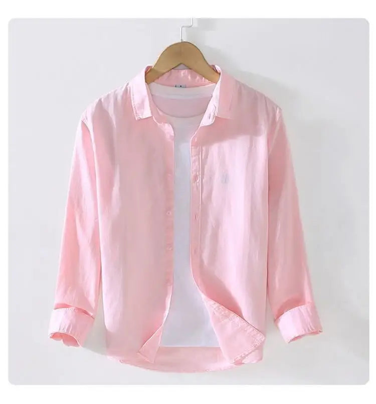 Men's Casual Loose Fit Long Sve Linen irt Thin Cotton Linen Material Summer Faion Inner Wear White Spring Summer Top