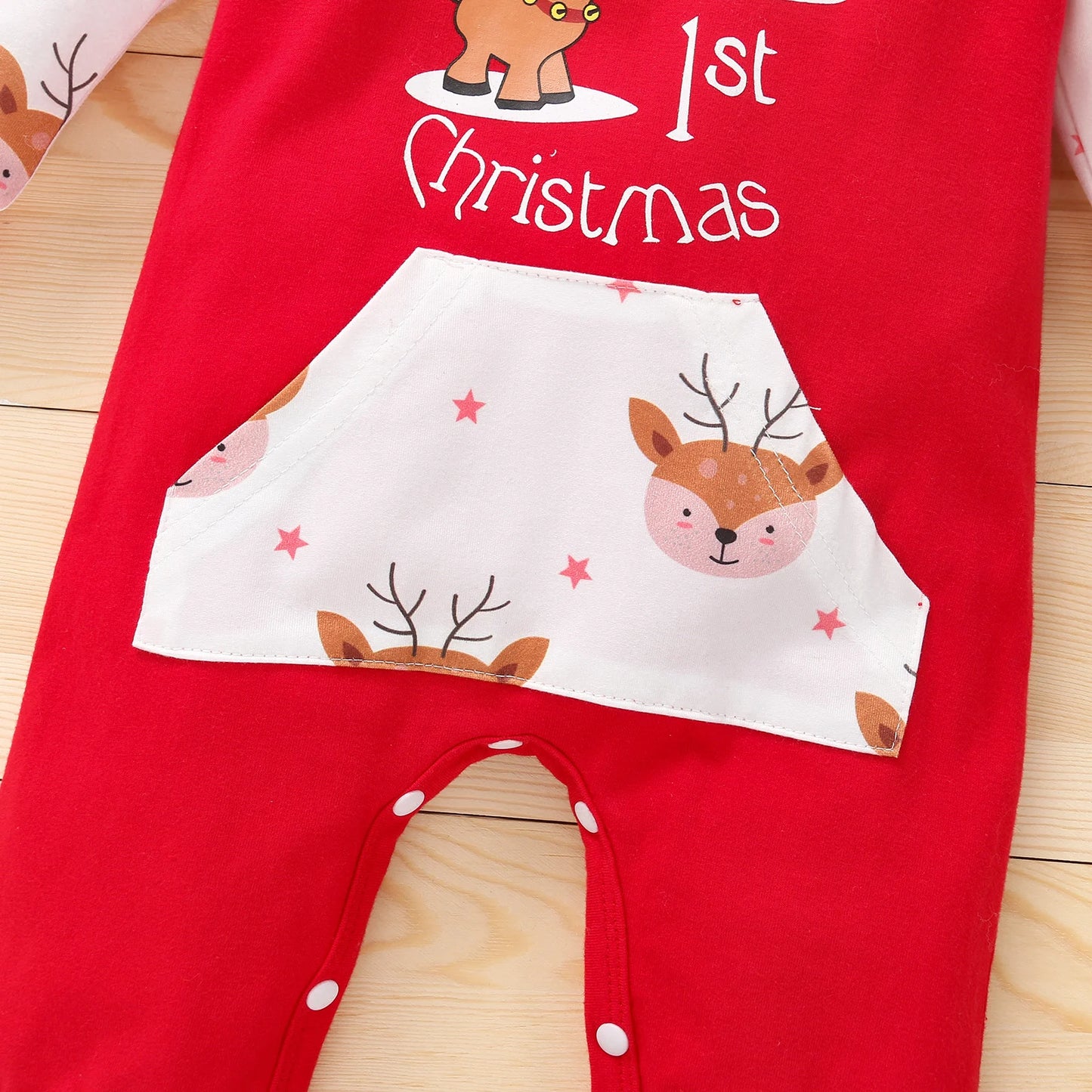 Unisex Baby Christmas Printed Romper Long Sleeve Hooded Jumpsuit with Front Pocket