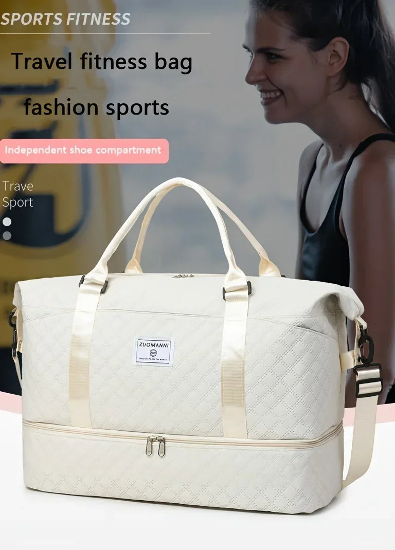 2pcs Set Large Capacity Travel Duffel Bag with Shoe Compartment and Cosmetic Pouch, Casual Nylon Gym Bag, Weekend Overnight Bag