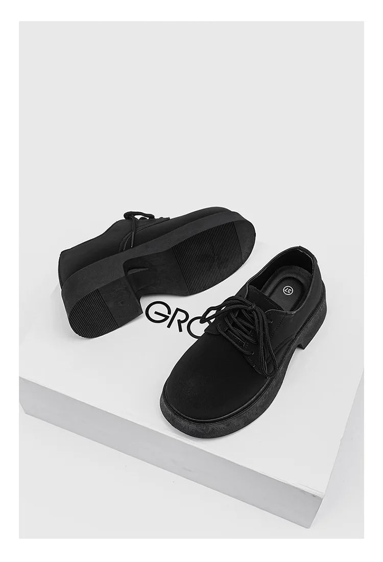 Classic British-Style Round-Toe Leather Shoes Non-Slip Comfortable Casual Dress Shoes Solid-Color Footwear for Youth Streetwear