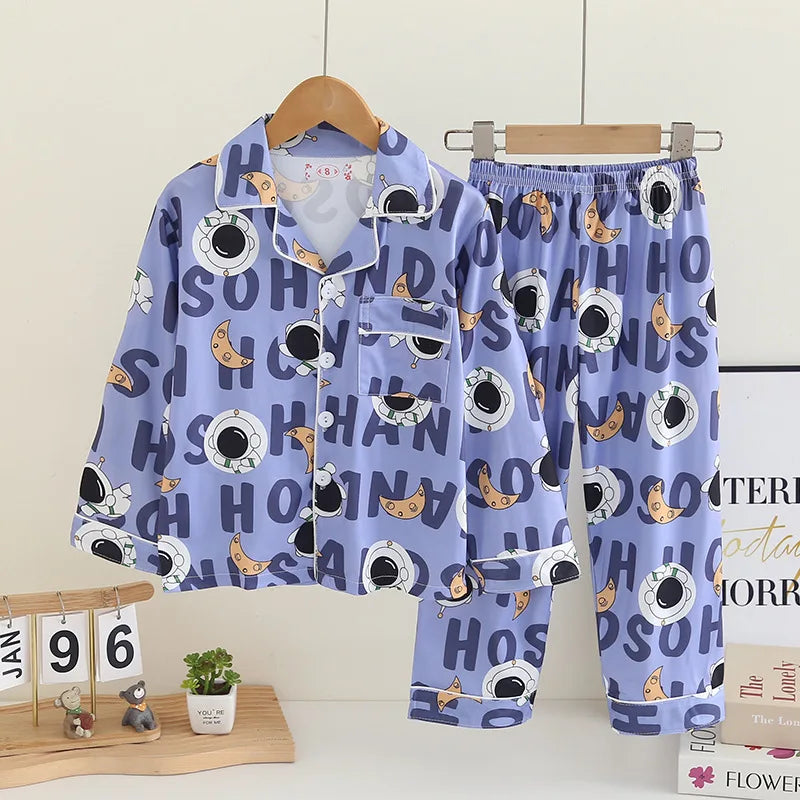 Cartoon New Spring Autumn Children's Pajamas Set Girls Boys Teenagers Stitch Long-sleeved and Pants Outside Home Clothes Set