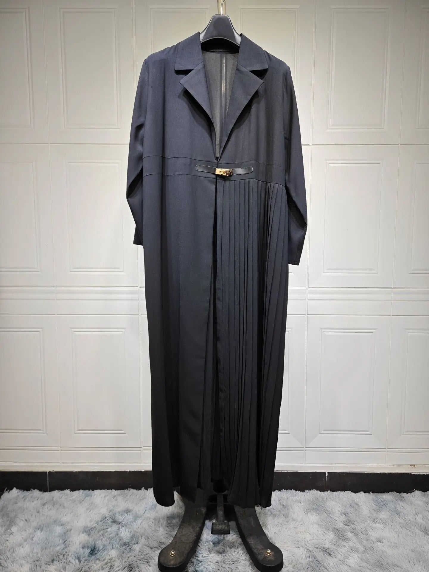 Abaya Cardigan Long Robe Pleated Jacket Muslim Arabic Fashion Leather Button