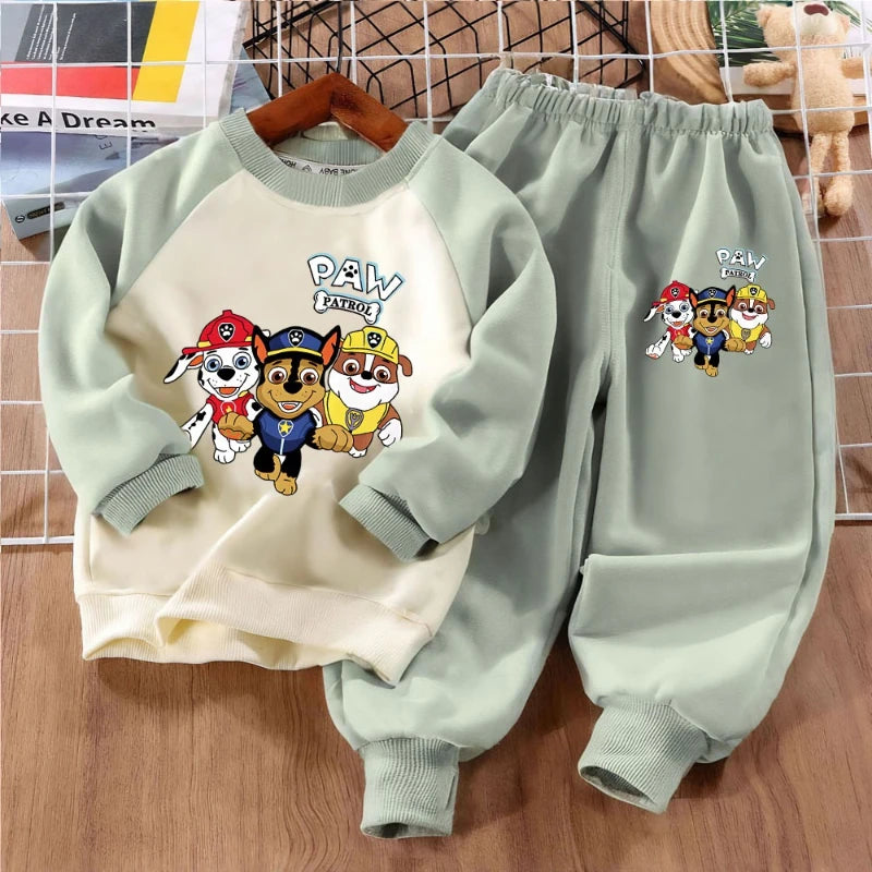 PAW Patro Print Kids Sport Clothes Sets Spring Fall Boys Spliced Sweatshirt 2-piece Suit Kids O Neck Hoodies  Trousers 2pcs Set