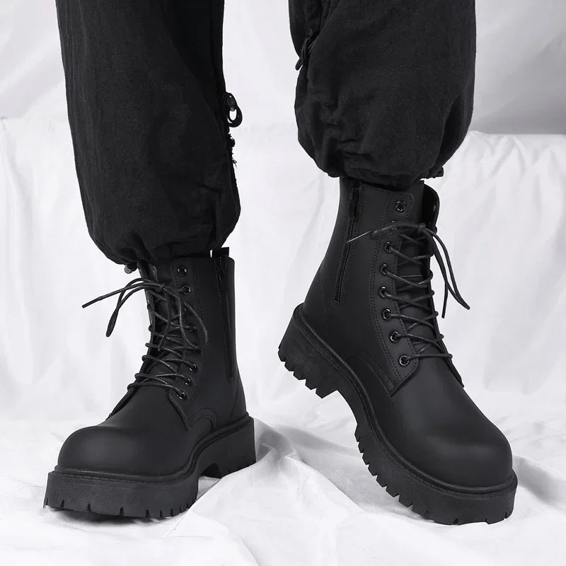 Boots for Men High Quality Casual Leather Boots Fashion Outdoor High Top Booties Black Men's Ankle Boots Fashion Motorcycle Boot