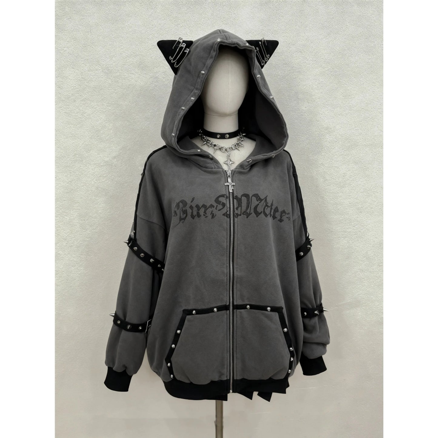 Punk Rivet Gothic Printed Hoodies Women Subculture American Vintage Jackets and Coats Outwear Chic Retro Harajuku Japanese Tops