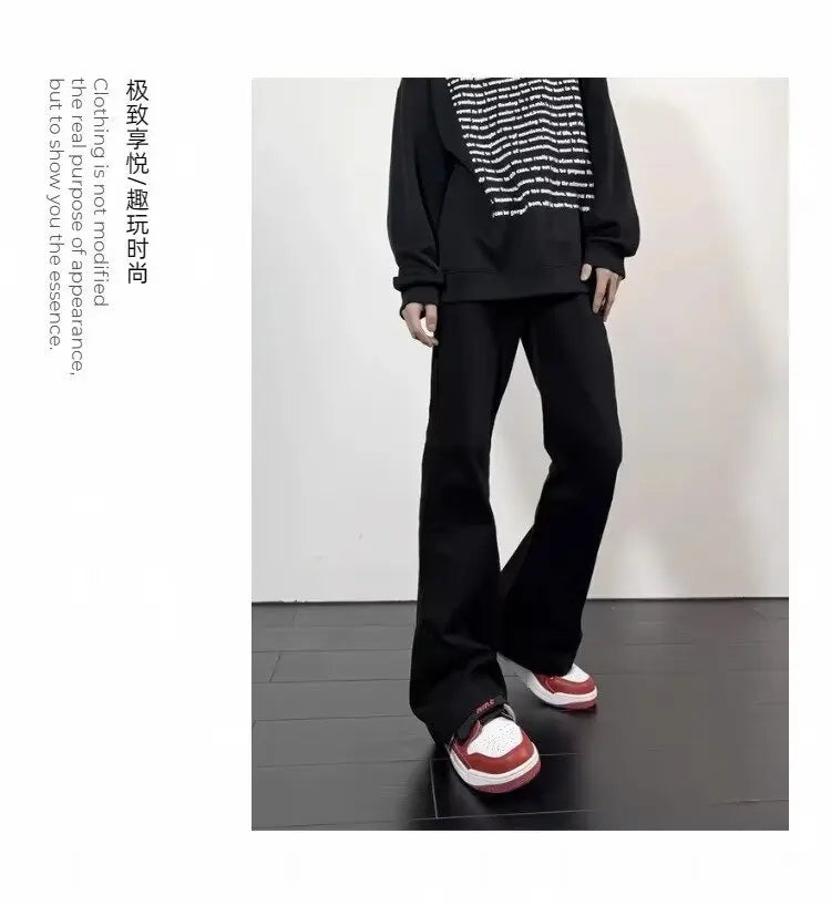 Black Jeans Men Casual Simple All-match Flare Sleeve Handsome Streetwear Daily Fashion Stretchy American Style Pantalon Homme