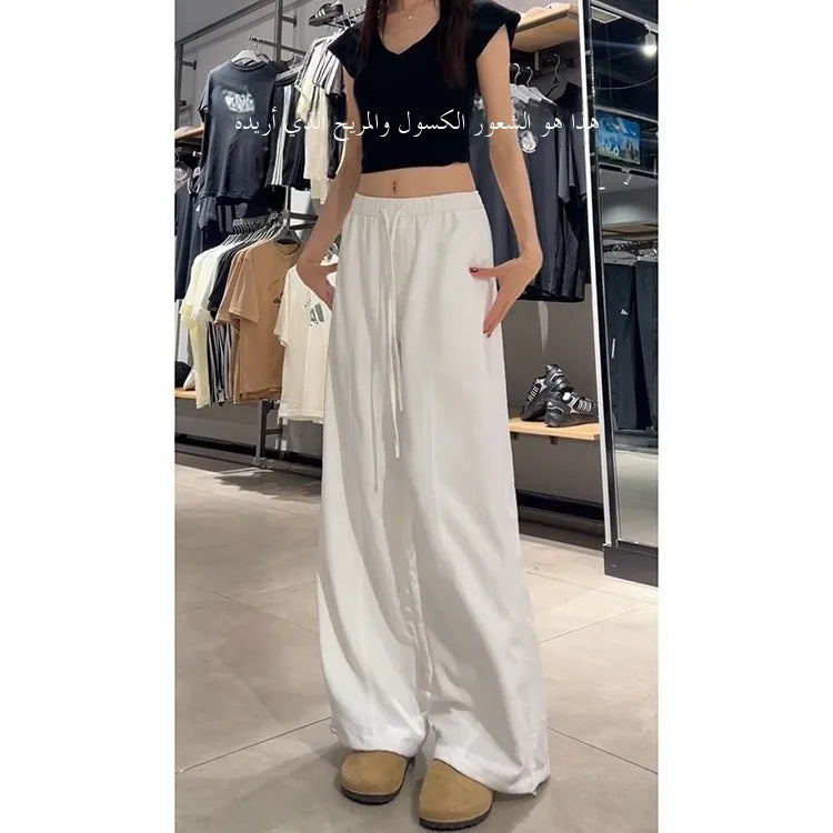 Korean Sle Simple White Straight Leg Pants Women Summer Thin High Waist Wide Leg Loose Feelings Casual Trousers