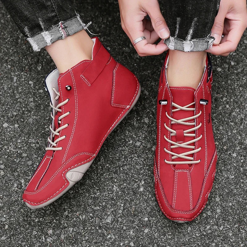 Boots for Men Casual High Top Sneakers Soft Sole Fashion Mens Slip-On Leather Driving Walking Shoes Comfort Luxury Ankle Boots