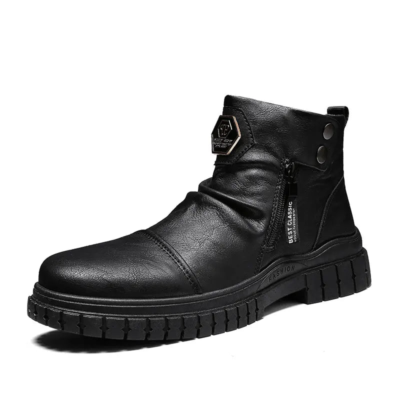 Fashion Mens Ankle Boots British Style High Top Casual Shoes Outdoor Walking Shoes Non-slip Work Boots Comfortable Leather Boots