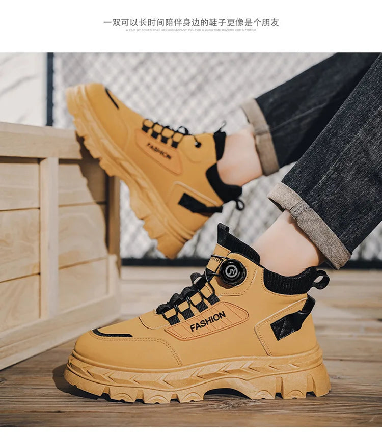 British Style Men's High Boots Fashion Outdoor Comfortable Work Boots Autumn Winter Mens Non-slip Wear-resistant Platform Boots