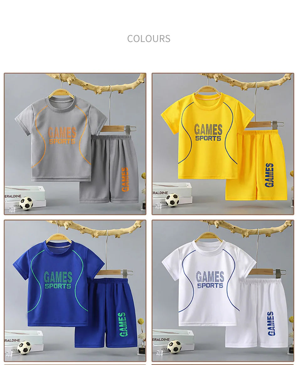 Summer Collection Boys Basketball-Inspired Quick-Dry Homewear Set Solid Color Sports Short and Sleeved Shorts Children Sets