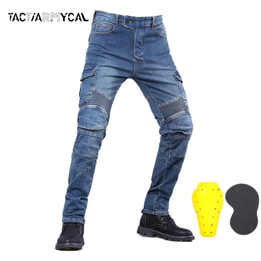Riding Jeans Man Pants Motorcycle Racing Pant Multiple Pockets Men Denim Tactical Cargo Pants Men's Jeans with Knee Protectors