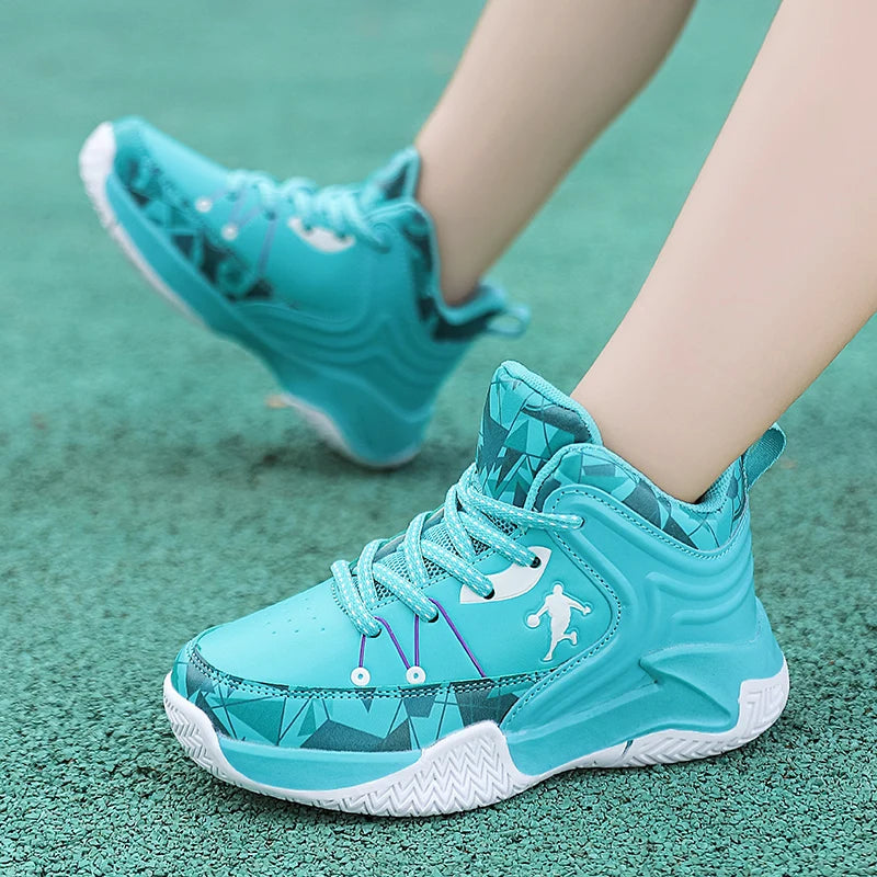 Hot Sale Basketball Shoes For Children Fashion Design Purple Children's Basketball Sneakers High Top Lace-up Kids Sports Shoes