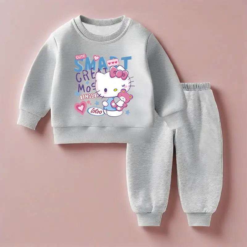 Sanrio Spring Autumn Children's Casual Long Sleeve Sweatshirt Sets Girls Boys Pullover+ Pant 2pcs Suit Kids Sport Clothing Sets