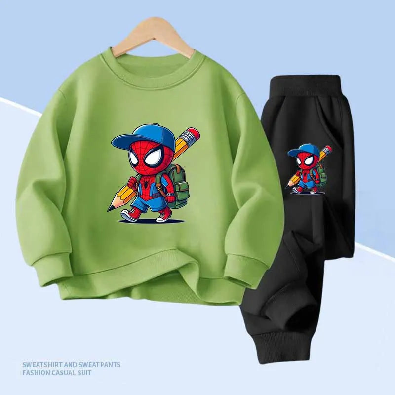Disney Spider-Man Print Children's Hoodies and With Pocket Long Pants 2 Pcs Sweatshirt for Boys and Girls 2pcs Kids Clothes Set