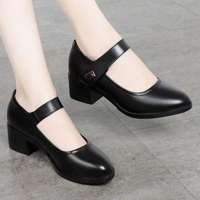 Women's Single Shoes 2025 Summer Breathable Women Pumps Coarse Heel Soft Bottom Work Shoes Casual Comfortable Black Heels Shoes