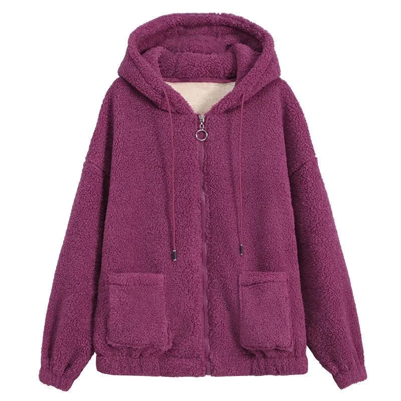 Lamb Velvet Hoodie Women's Thickened Fleece Teddy Velvet Loose Autumn Winter Korean Style Zipper Cardigan 082