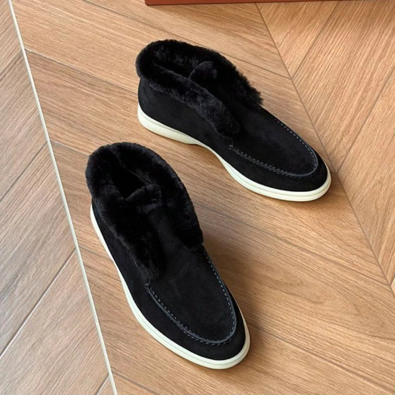 Boots Women Ankle Fur boots Fashion Women  Leather loafers flat 2025 High Quality Winter boots Comfortable Wool Snow