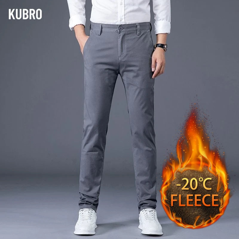 Men's Business Spring and Autumn Men's Casual Pants High-end Cotton Straight Stretch New Long Pants Slim Fleece PantsPlush