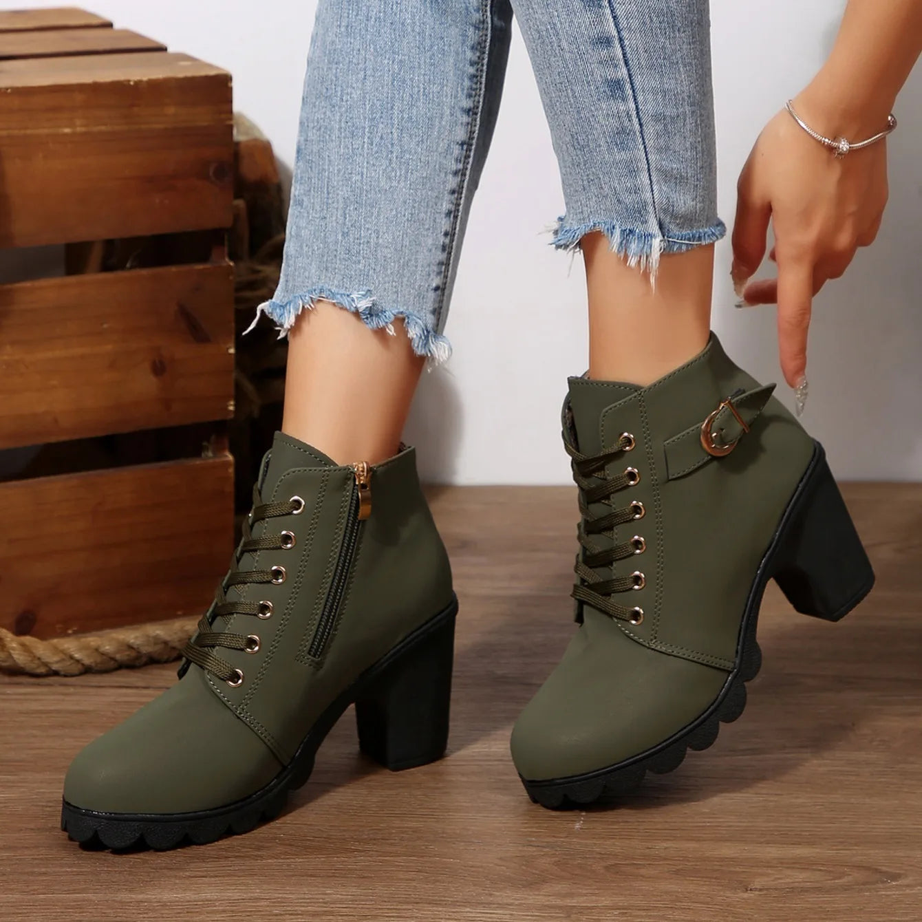 2025 Women High Heel Ankle Boots Autumn Lace Up Comfortable Short Boots Retro Fashion New Trend Lady Shoes Women Botas De Mujer