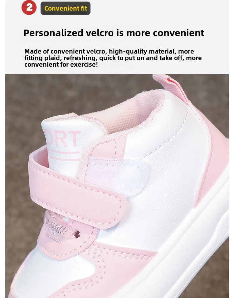 Fashion Kids Sneakers Spring Autumn High Top Breathable Casual Shoes Girls Non-slip Board Shoes Boys Outdoors Basketball Shoes