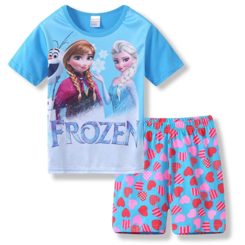 New Summer Kids Set Anna Elsa Set Cartoon Pajamas Baby Girl Clothes Ice and Snow Queen Home Wear Childrens Sets
