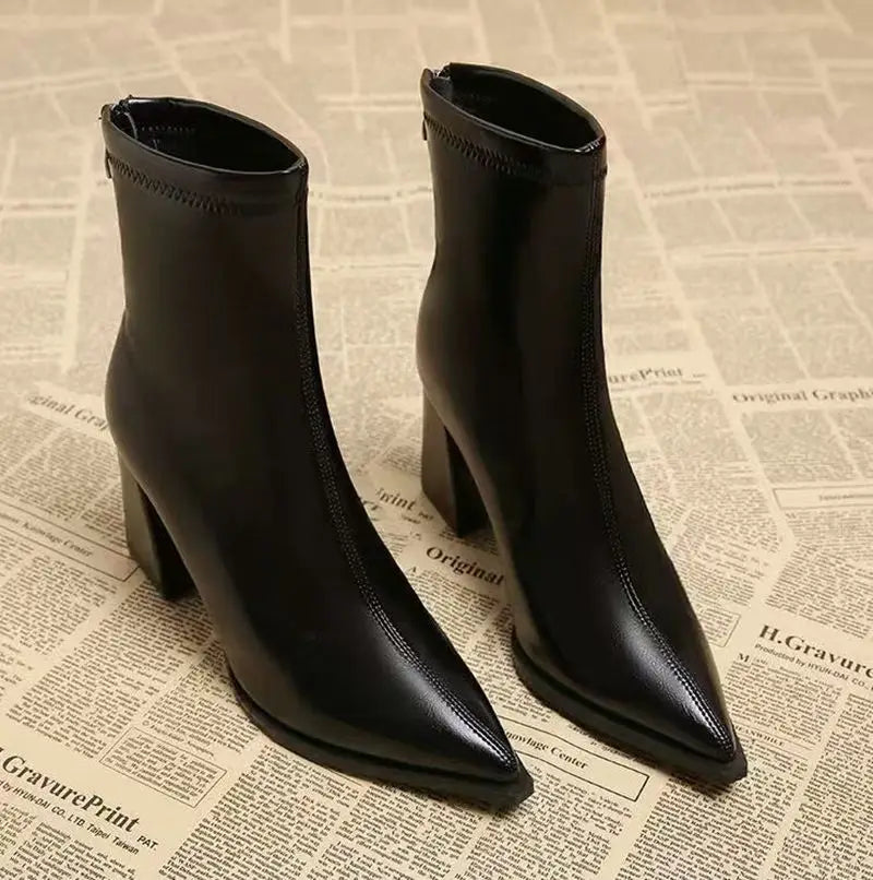 Women Elegant Outdoor Fashion Pointed Toe Boots New Retro Comfortable Ankle Boots High Heels Dress Shoes Women Zapatos De Mujer