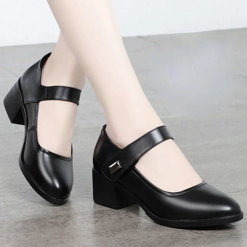 Women's Single Shoes 2025 Summer Breathable Women Pumps Coarse Heel Soft Bottom Work Shoes Casual Comfortable Black Heels Shoes