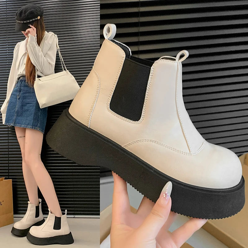 Fall New Style Thick-soled Women's Fashionable Boots, Retro Big-head Short Boots, Anti-slip and Wear-resistant Outdoor Boots