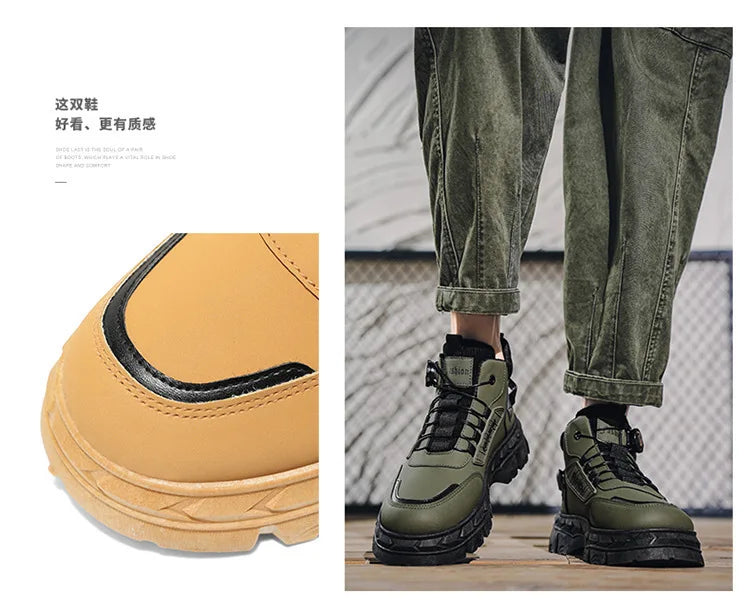 British Style Men's High Boots Fashion Outdoor Comfortable Work Boots Autumn Winter Mens Non-slip Wear-resistant Platform Boots