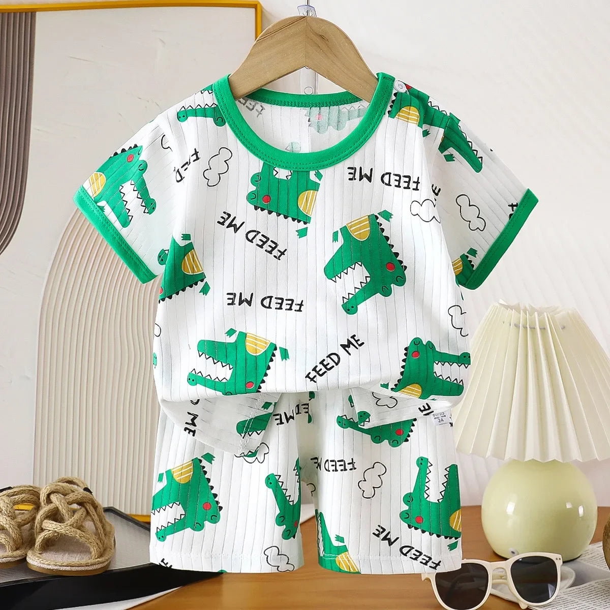 Kids Summer Pure Cotton Clothing Sets Boys Girls Cute Cartoon Short Sleeve T-Shirt Tops with Shorts Toddler Baby Casual Pajamas