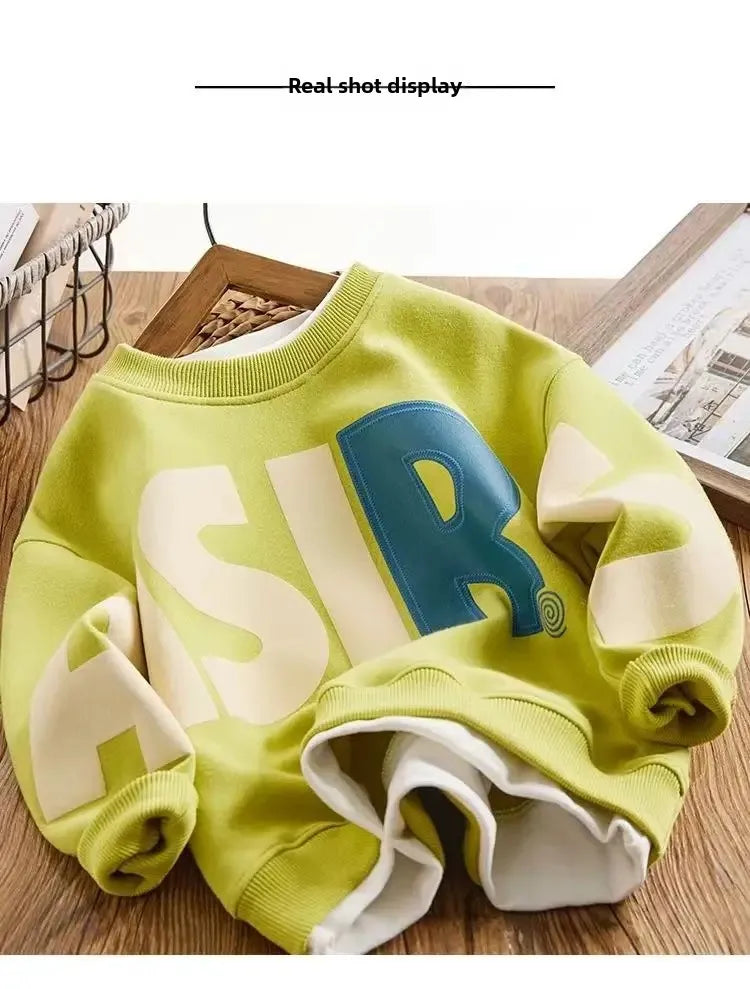 Casual Sportswear Set for Boys Autumn Winter New Style Two-Piece Children's Clothing Trendy Sweatshirt Pants Combo