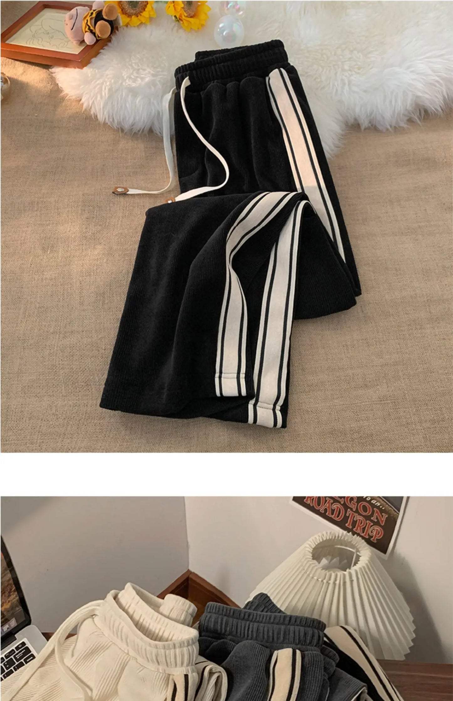 Corduroy Men's Pants Autumn Winter New Sle Hong Kong Sle Trendy Wide Leg Straight Elastic Waist Sports Casual Long Trousers