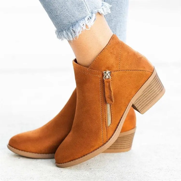 Women Booties 2022Autumn Suede 6 Boots Women Fashion Size 43 Platform Boots Side Zipper Heeled Ankle Boots Botas De Mujer