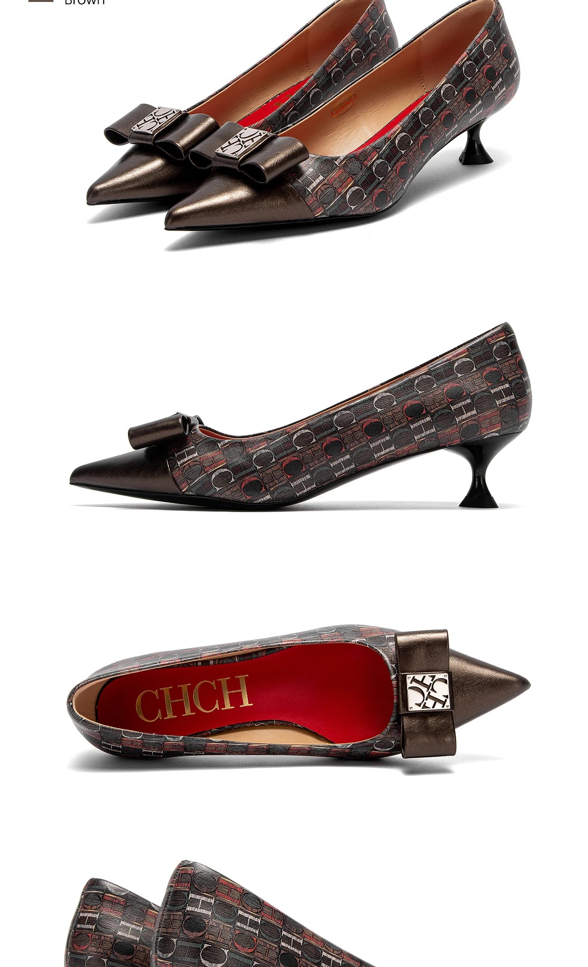 Women's Heeled Shoes Elegant Fashion Female Commuting Low Heeled Shoes British Style Patchwork Design Lady Pointed Shoes