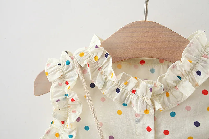 Cotton Dress for Baby Girl Heart Shaped Button Colorful Polka Dot Bow Dress Send Bag