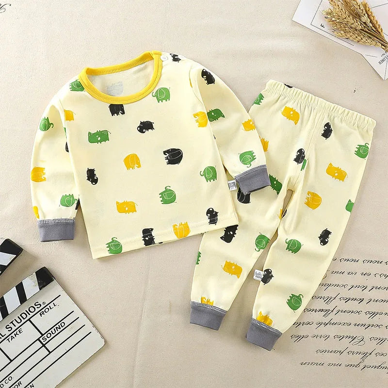 Spring Autumn Toddler Boy Outfits Kids Clothes Girls Korean Cartoon Cute Print Long Sleeve Baby Tops+Pants Children's Sets B238