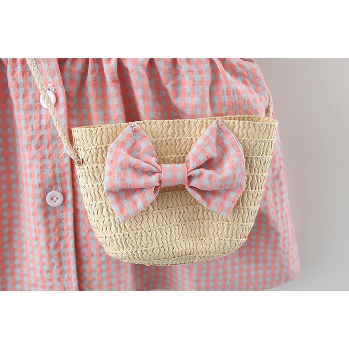 2 Pcs Summer New Dress Girl's Sleeveless Lace Heart Collar Sweet and Beautiful Plaid Button Cotton Cloth Dress