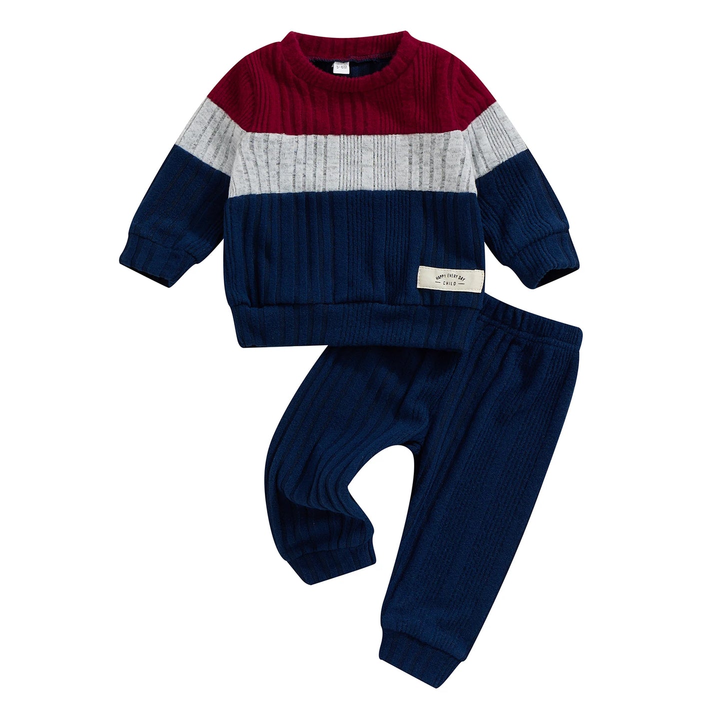Pudcoco Infant Baby Boy 2Pcs Fall Outfits Long Sleeve Contrast Color Sweater + Pants Set Warm Clothes