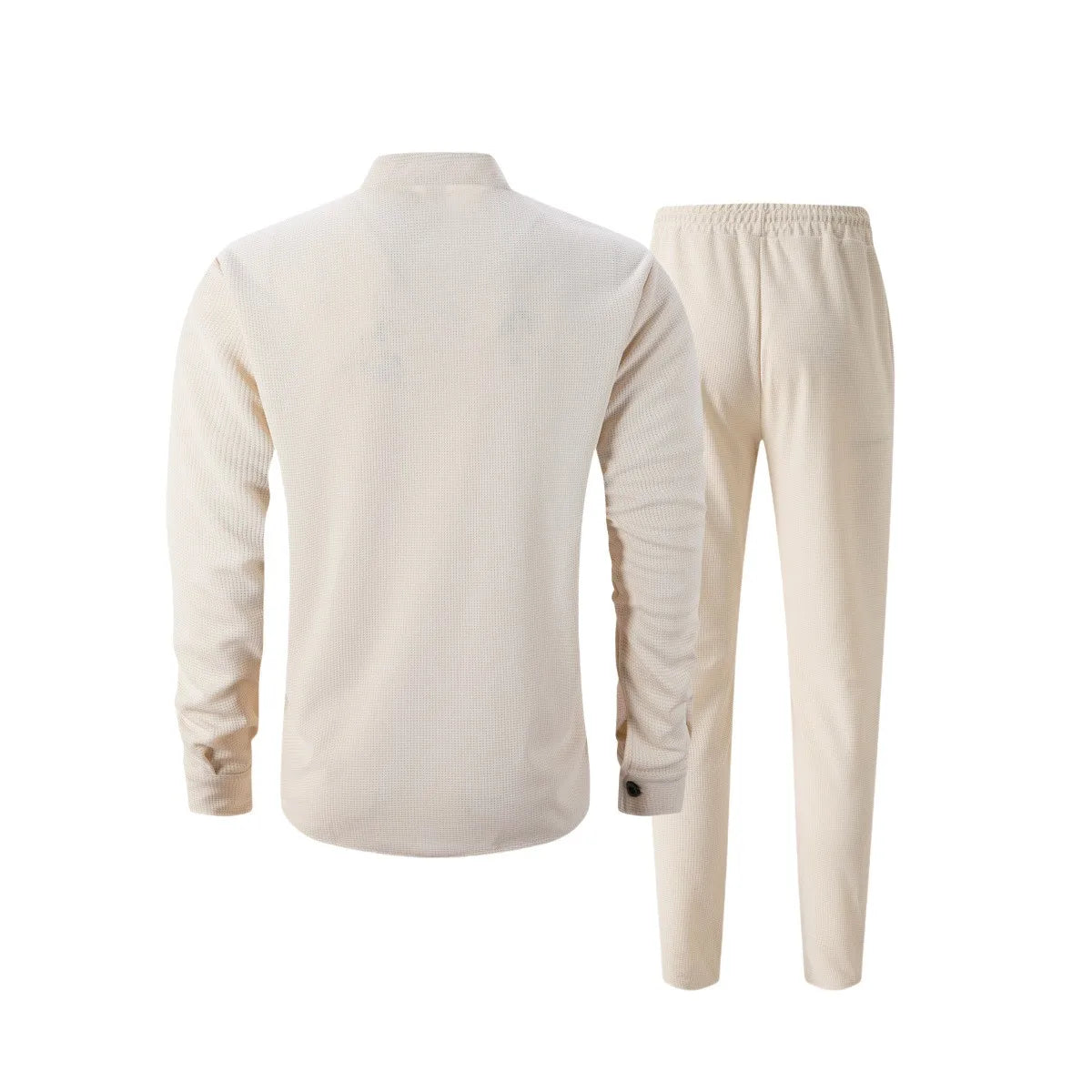 New autumn men's suit, waffle plain-colored long-sleevedshirt with pocket cardigan, stylish men's casual clothing long pants set