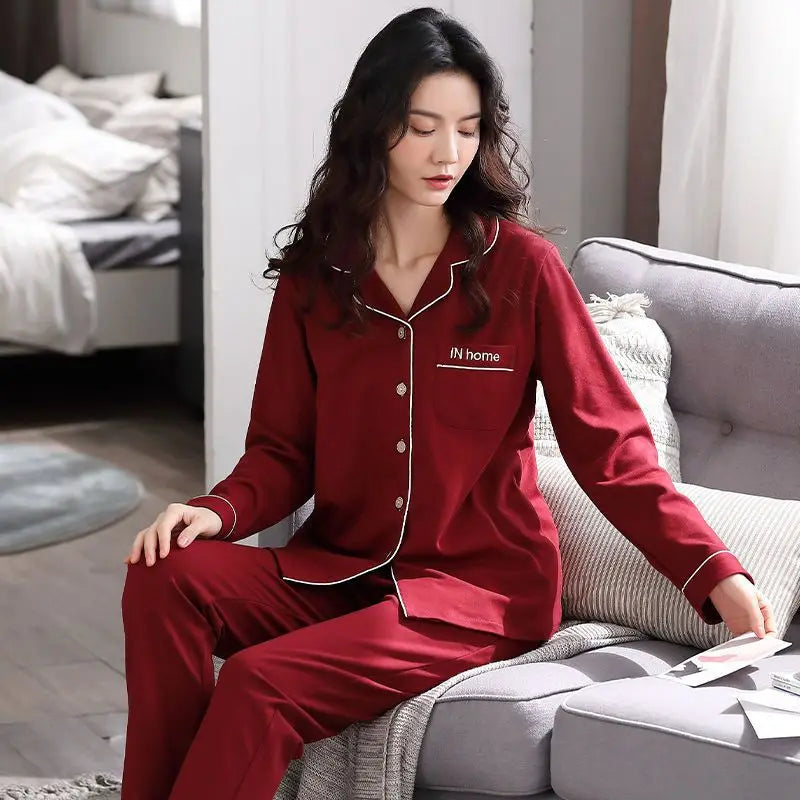 Pure Cotton Long Sleeve Sleepwear Set for Women Spring Autumn plus Size Loungewear Summer Outfit Comfortable Home Clothes