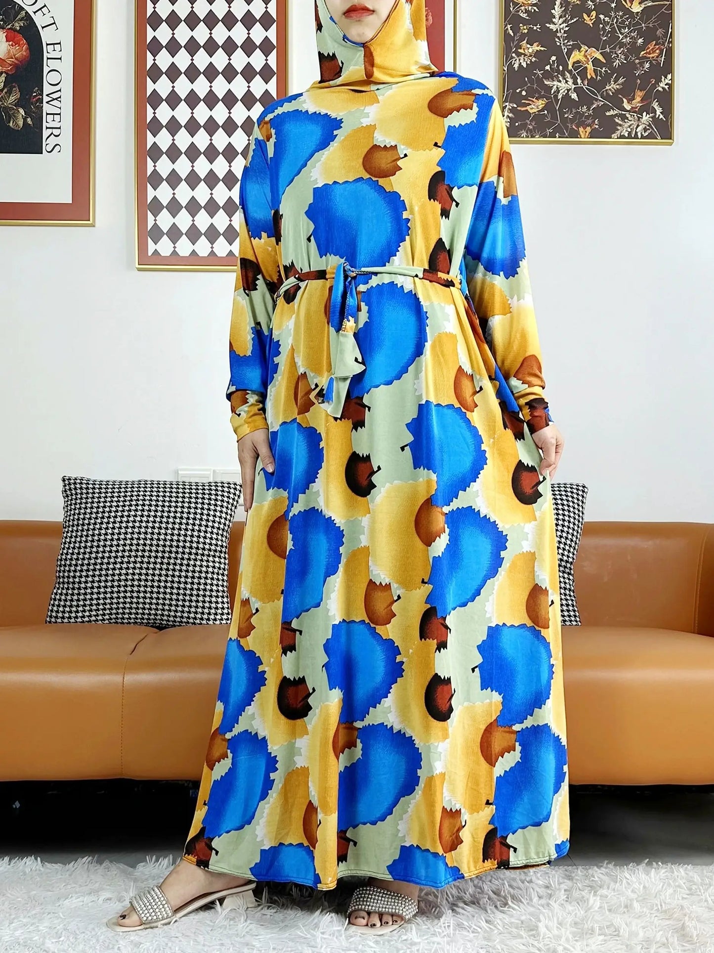 One Piece Set Muslim Young Girls Hooded Hijab Abaya Dress Ramadan Prayer Set Arab Dubai Headscarf Long Robe Islamic Party Gown