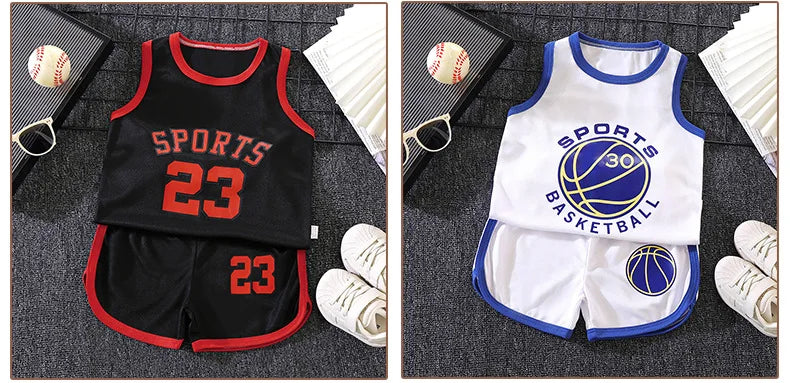 Kids Sports Set for Boys and Girls Baby Basketball Jersey Summer Mesh Tank Top Shorts Quick Dry Set Summer Sportswear
