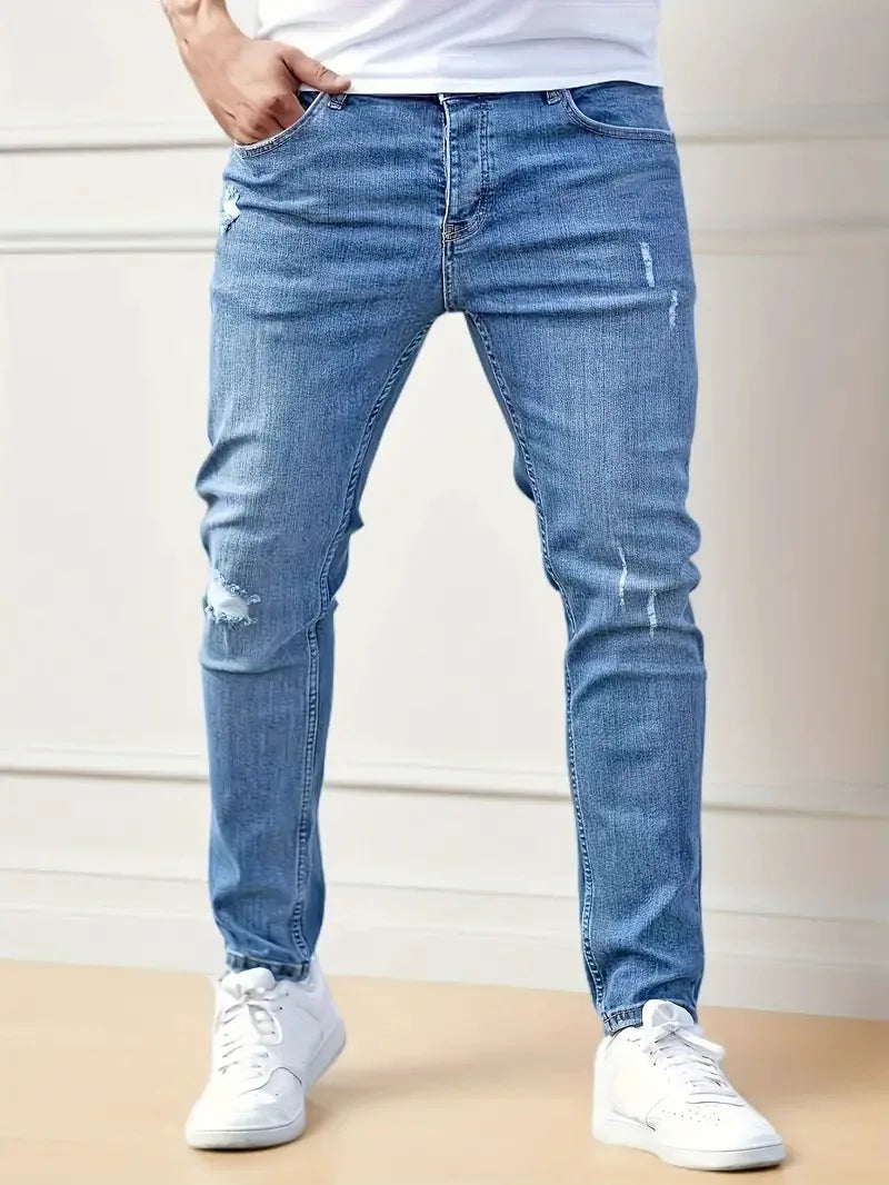 Men's jeans, casual tight pants, elastic denim pants, men's slim fit straight leg pants, fashionable jeans, pencil pants, men's