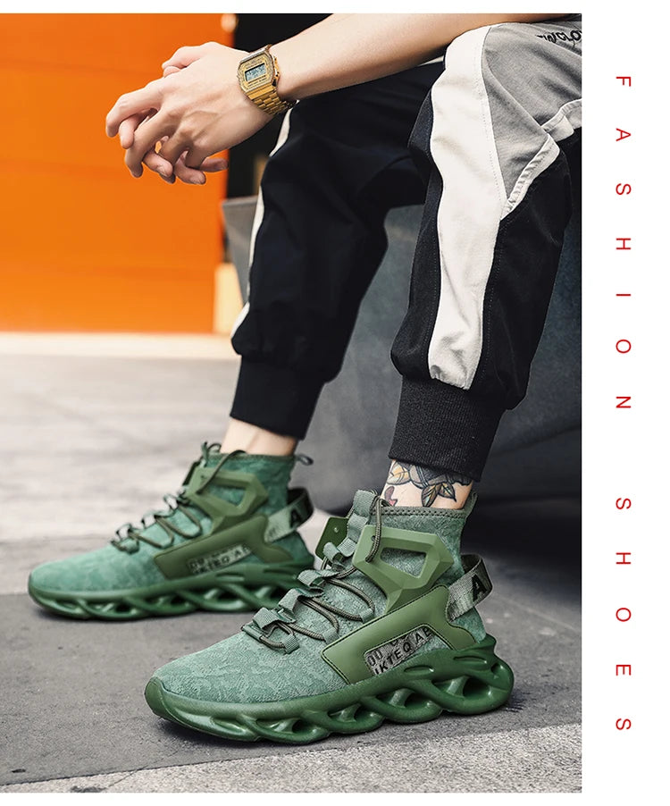 Men's high-top, large-sized casual sports shoes, anti-slip, breathable, woven mesh, loafers, running and tennis men's shoes