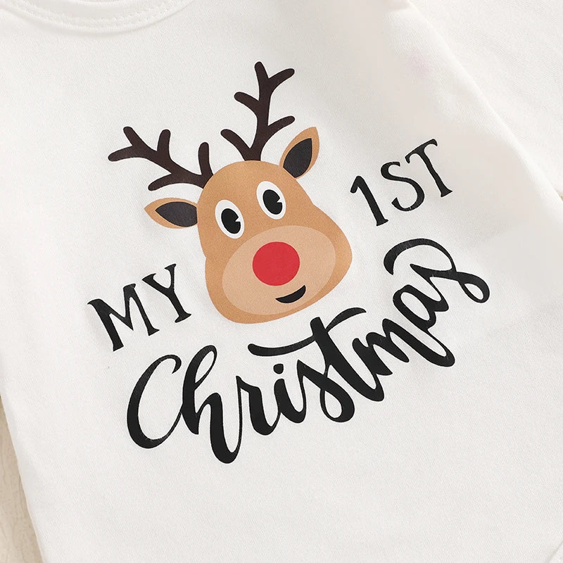 2024-08-20 Lioraitiin Christmas Infant Baby Girl Outfit Letter Ruffle Long Sleeve Romper Plaid Layered Ruffle Shorts Clothes