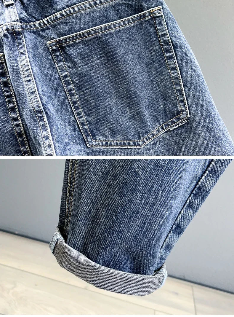 Men's Tapered Jeans Fashion Streetwear Casual Pants Personality Vintage Blue Denim Trousers Hip Hop High Quality Male Clothes